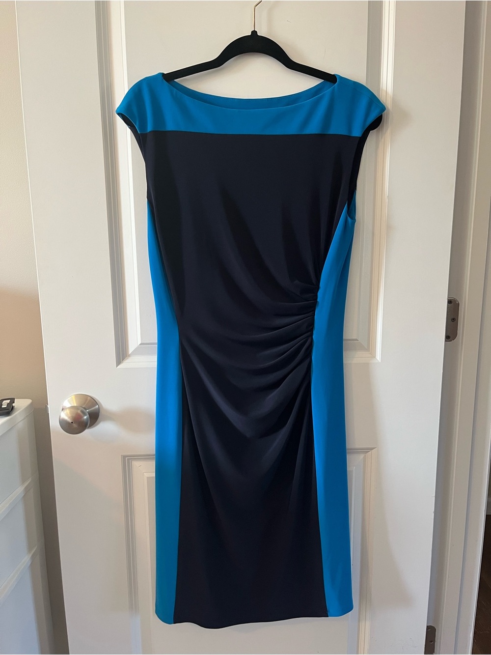 Ralph Lauren Navy and Bright Blue Midi Sheath Dress